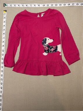 Tangerine Sky Girls Pink Dachshund Appliqué Peplum Top Size 4T Long Sleeve